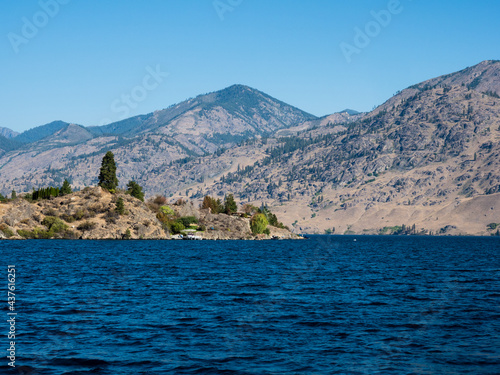 Scenic landscape of Lake Chelan on a sunny day - Washington state, USA
