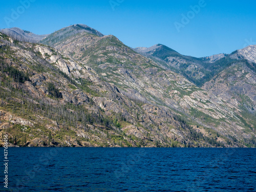 Scenic landscape of Lake Chelan on a sunny day - Washington state, USA