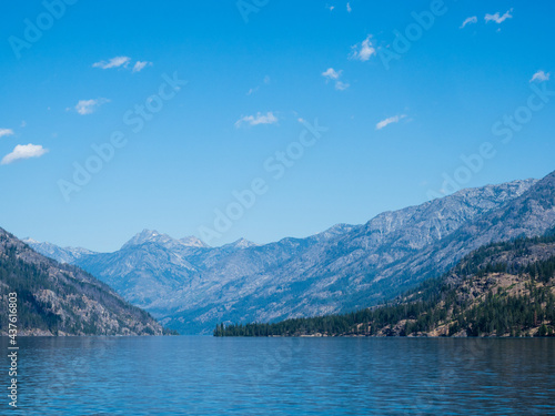 Scenic landscape of the northern end of Lake Chelan on a sunny day - Washington state  USA
