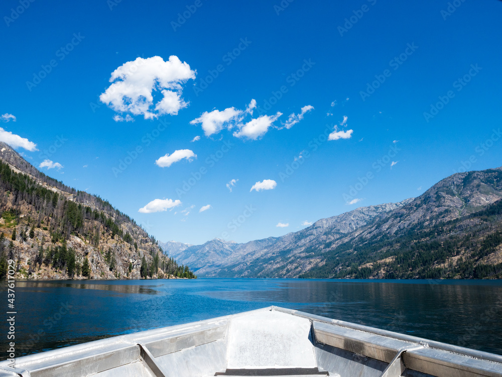 Scenic landscape of Lake Chelan from aboard the Chelan - Stehekin ferry - Washington state, USA