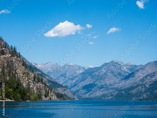 Scenic landscape of the northern end of Lake Chelan on a sunny day - Washington state  USA