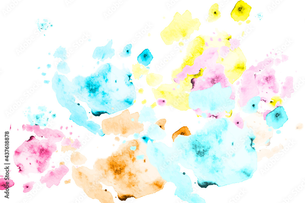  Colorful watercolor background, grunge texture for template, design element in yellow, orange, blue, pink shades