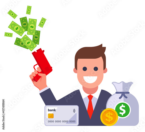 icon of a rich man with a bunch of money. flat vector illustration.