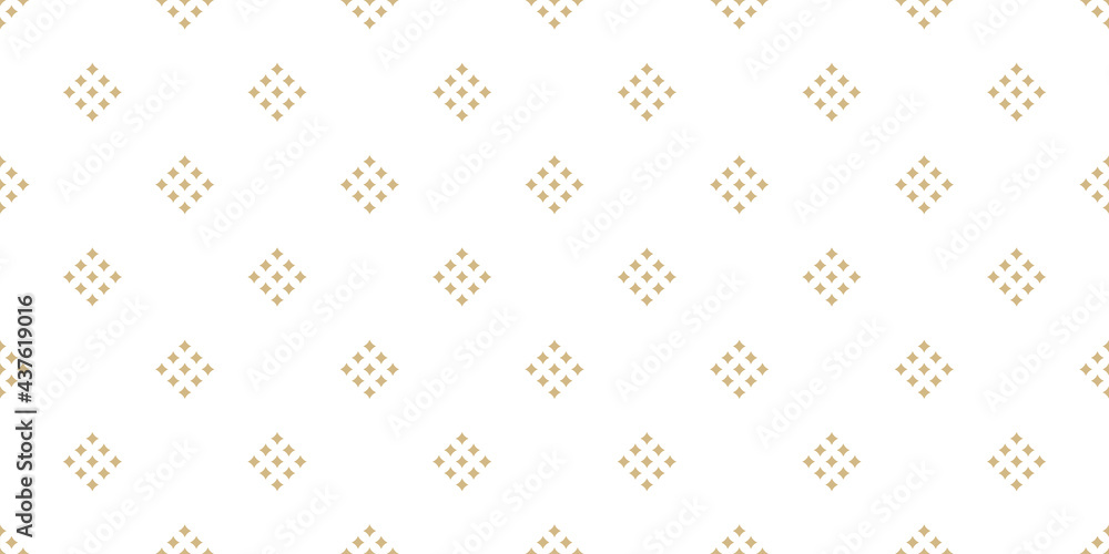 Vector geometric background with small diamond shapes, tiny rhombuses, squares. Abstract golden seamless pattern. Luxury gold and white texture. Modern repeat design for decor, print, web, wallpaper