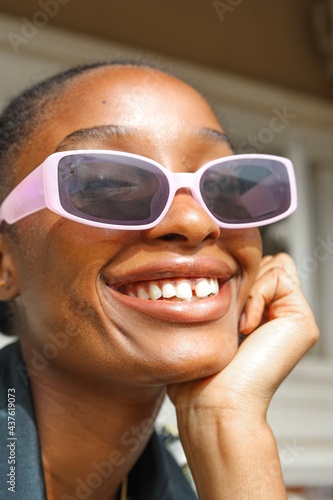 Woman with gap tooth smiling 