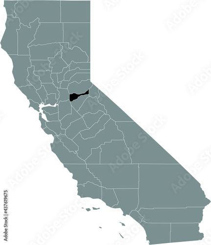 Black highlighted location map of the US Amador county inside gray map of the Federal State of California, USA