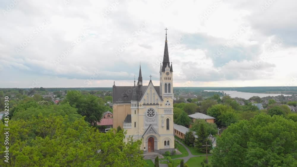 Church temple birds Exaltation of the Holy Cross church Fastiv Ukraine aerial drone view Church temple birds Exaltation of the Holy Cross church Fastiv Ukraine aerial drone view
