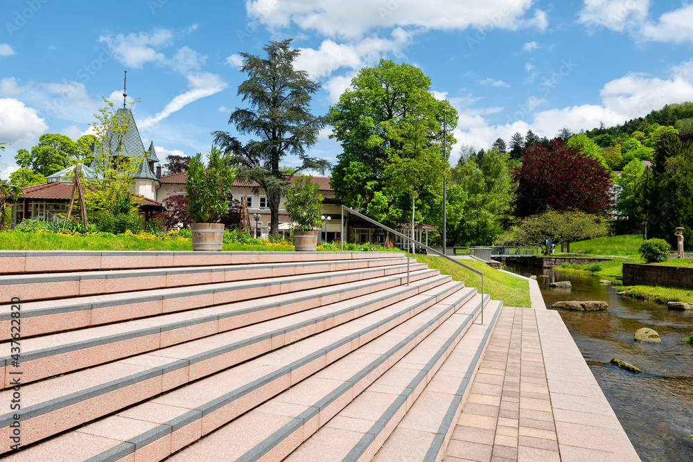 Fototapeta premium Peace and idyll in spring in the spa gardens of Bad Herrenalb in the Black Forest