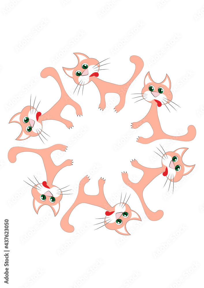 Fototapeta premium Frames of stylized cats on a white sheet of A4 format, surreal, graphics