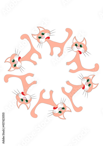 Frames of stylized cats on a white sheet of A4 format, surreal, graphics © Наталия Пономарева