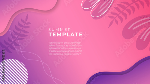 Abstract floral leaves summer background with Memphis ornaments