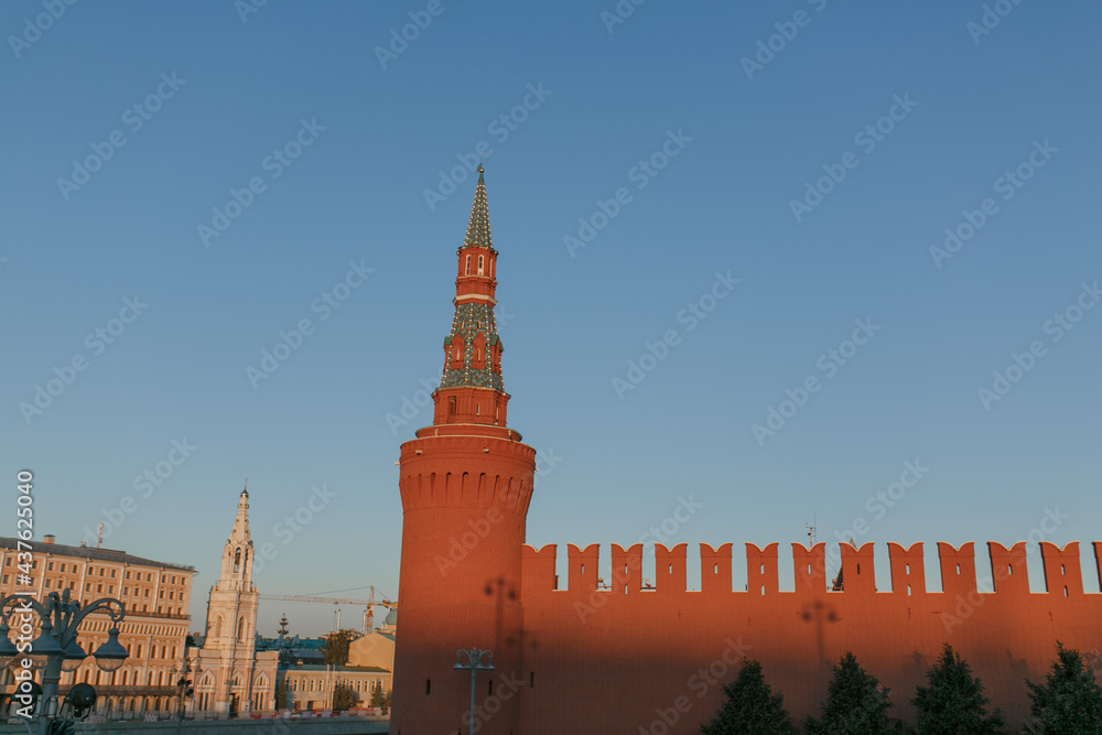 Kremlin towers and wall in Moscow.