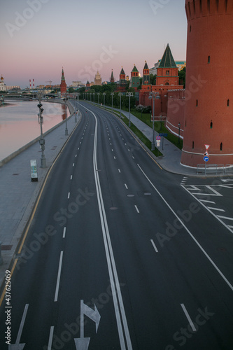 The road at the Kremlin wall in Moscow.