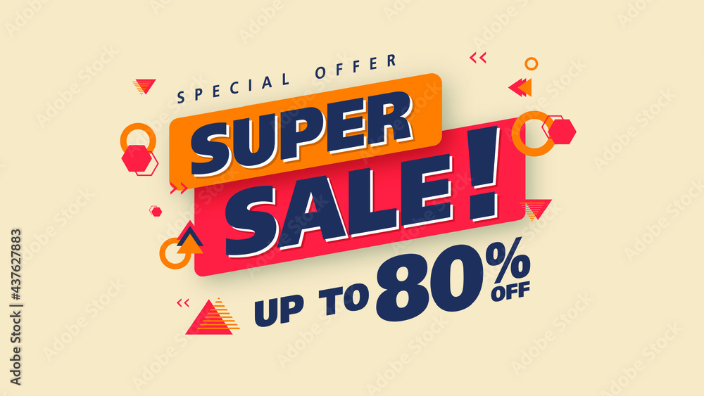 Sale banner template design with geometric background , Big sale special offer up to 80% off. Super Sale, end of season special offer banner. vector illustration. Sale banner template design with geometric background , Big sale special offer up to 80% off. Super Sale, end of season special offer banner. vector illustration.