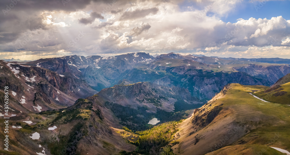 Dramatic clouds and sunlight on the Beartooth Highway scenic byway - overlook