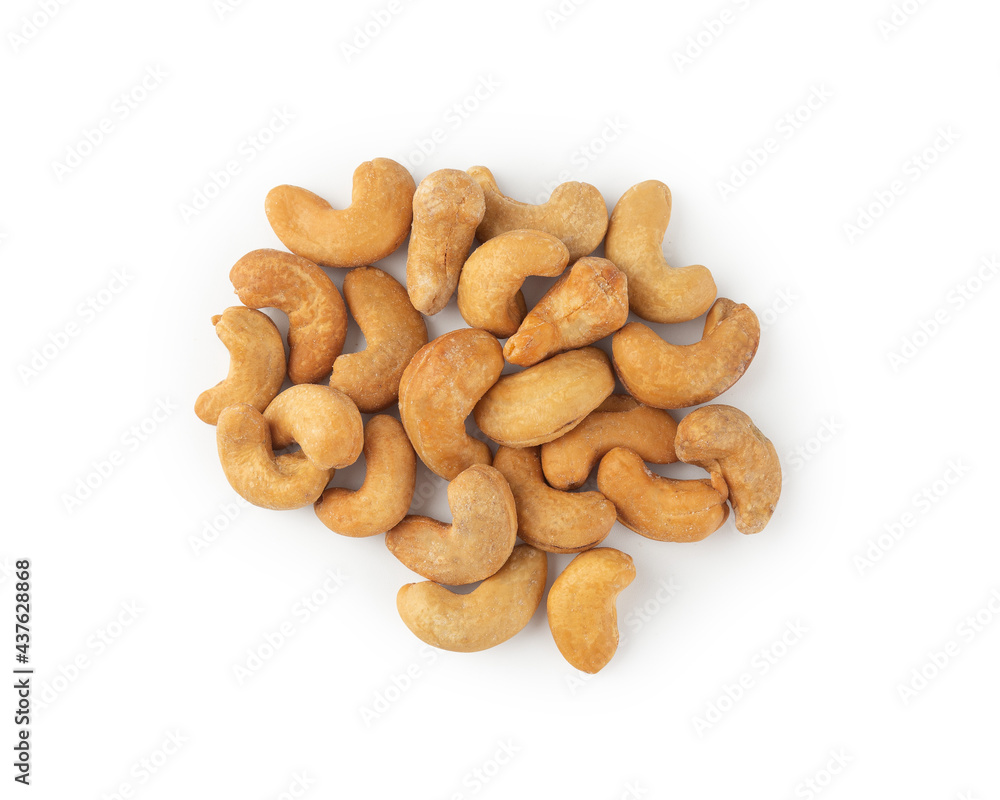 Cashew nuts isolated on white background with clipping path.