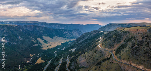 Dramatic sunrise valley view on the Beartooth Scenic Highway 