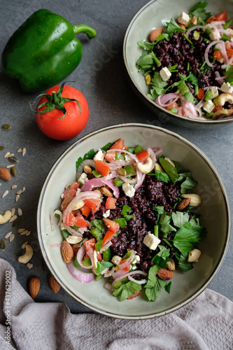 Canvas Print Homemade vegetarian cuisine / Tabbourleh Salad with Black Rice / Delicious and h