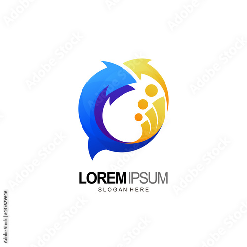 people and arrow logo design concept