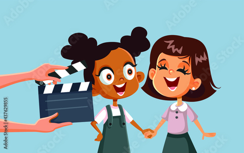 Children Taking Acting Classes Vector Cartoon Illustration