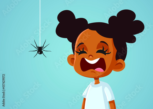 Little Scared African Girl Suffering from Arachnophobia
