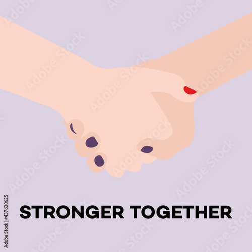 stronger together feminism art, concept quote card, poster, hands, women
