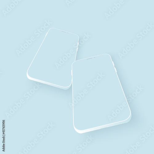 Two trendy mobile phone template with blank screen for design app.