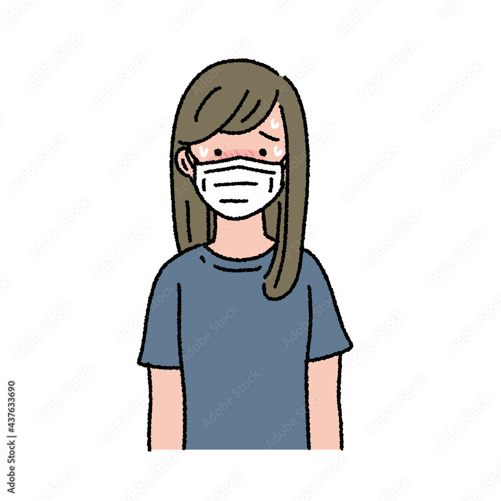 熱中症　マスクが息苦しい女性のイラスト
