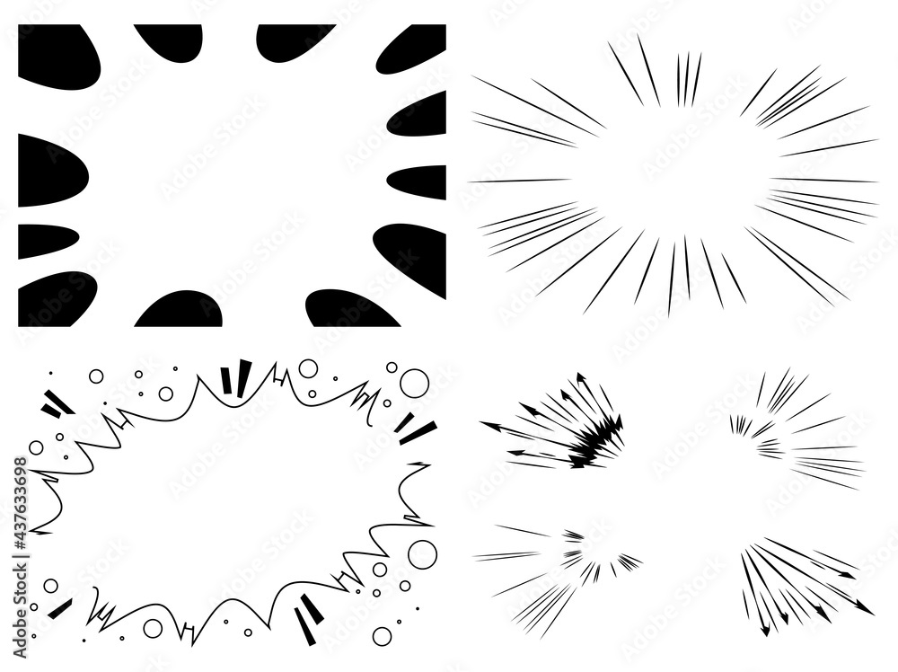Fototapeta premium Simple black comic book style background elements set isolated on white. Collection of vector illustrated abstract backdrop design pattern.