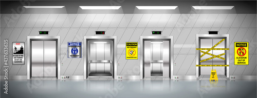 realistic elevators with chrome metal door