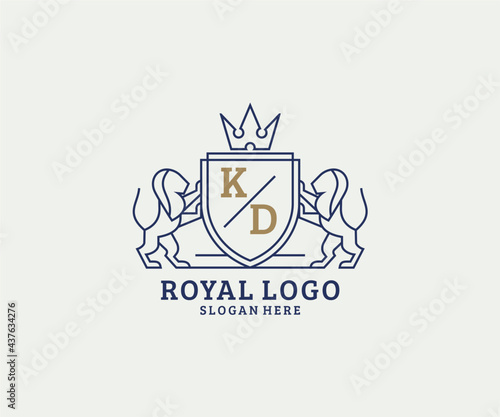 Initial KD Letter Lion Royal Luxury Logo template in vector art for Restaurant, Royalty, Boutique, Cafe, Hotel, Heraldic, Jewelry, Fashion and other vector illustration.