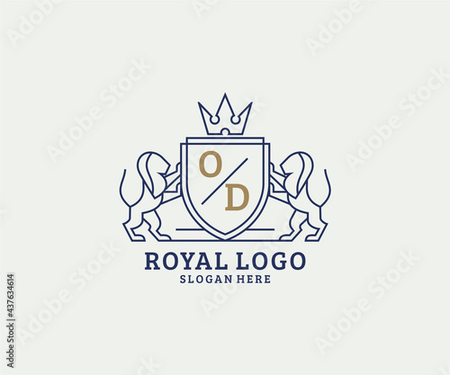 Initial OD Letter Lion Royal Luxury Logo template in vector art for Restaurant, Royalty, Boutique, Cafe, Hotel, Heraldic, Jewelry, Fashion and other vector illustration.
