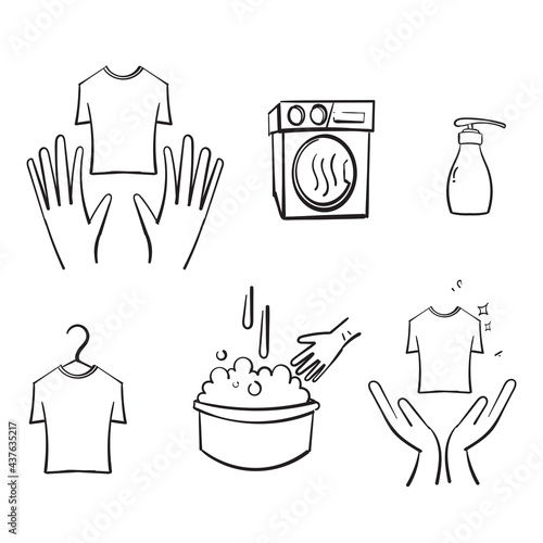 hand drawn doodle Laundry line icons related illustration vector isolated