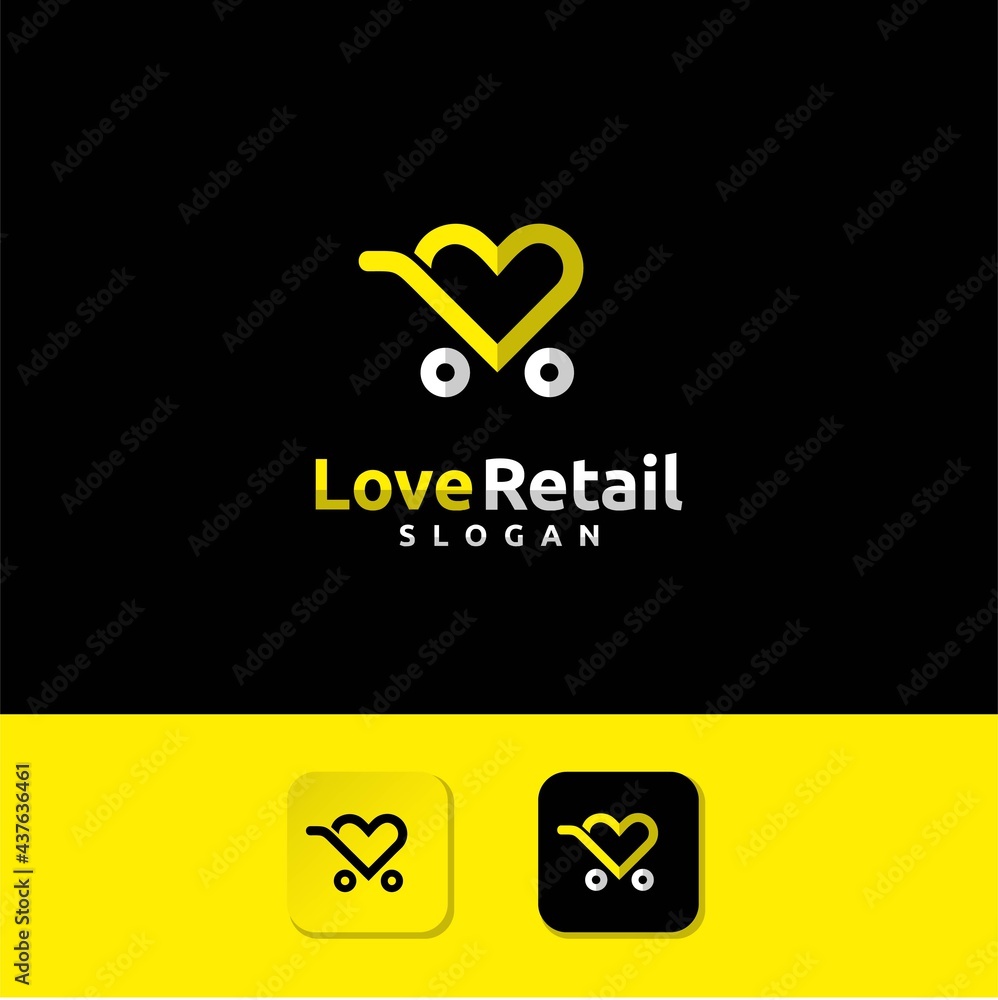 Love Retail logo with shopping cart concept Love Retail logo with shopping cart concept