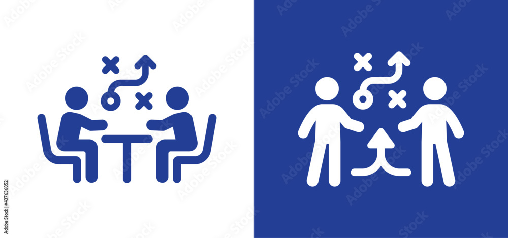 Men help to planning strategy. Business tactic. Pointing and explains chart. Vector illustration. Plan to achieve goal concept - obrazy, fototapety, plakaty 