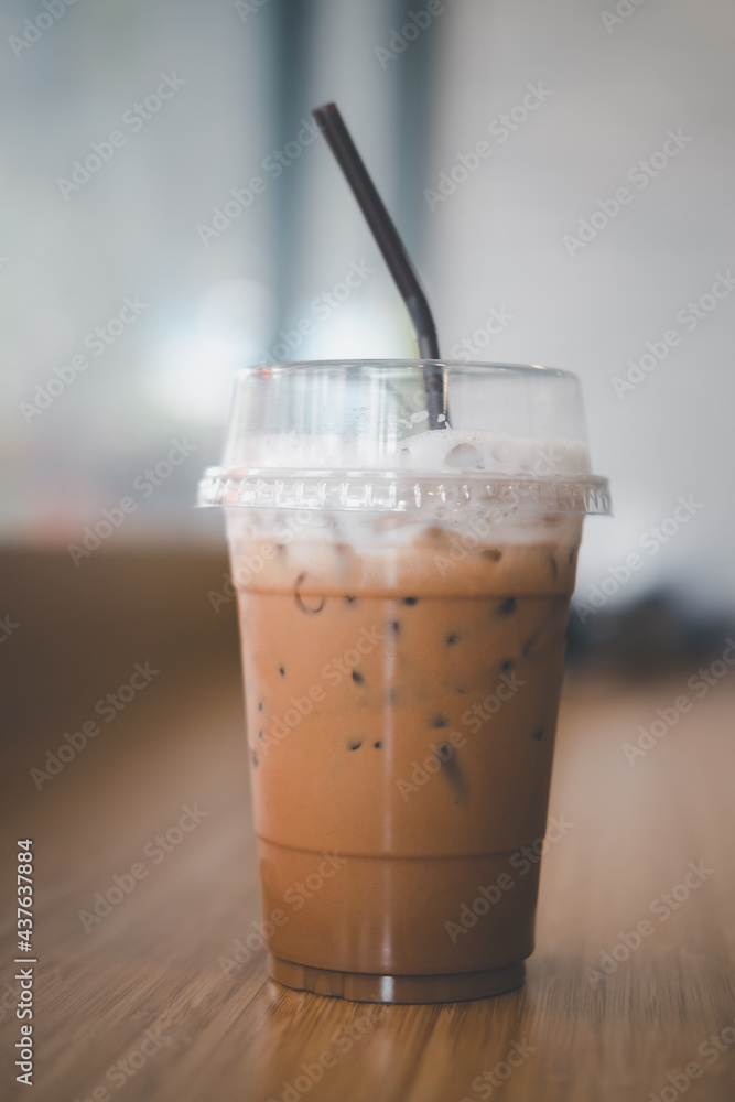 Iced coffee Mocha with straw Iced coffee Mocha with straw