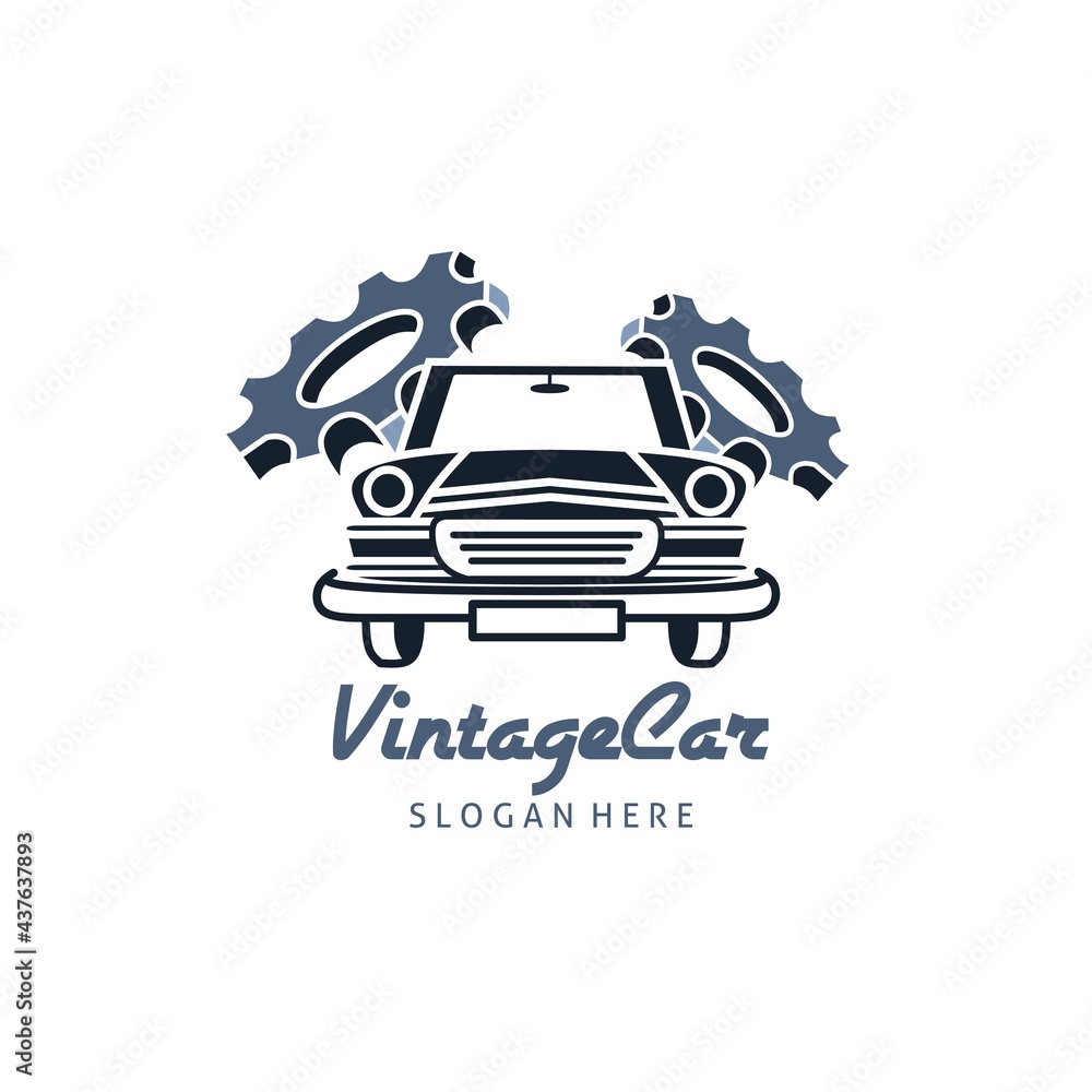 Classic auto car logo vector template front view. Repair service concept Classic auto car logo vector template front view. Repair service concept