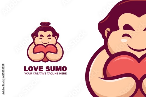 Japanese Sumo Cartoon Mascot Logo Template