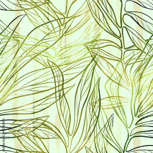 Imprints palm leaves seamless pattern.