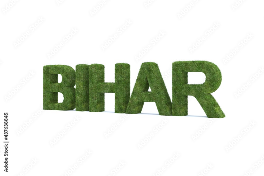 3d rendering of green grass BIHAR word isolated on white background 3d rendering of green grass BIHAR word isolated on white background