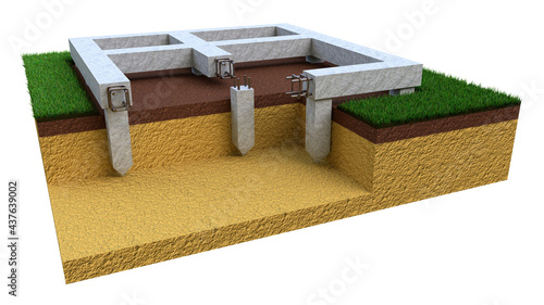 pier and beam foundation. isolated computer generated industrial 3D illustration