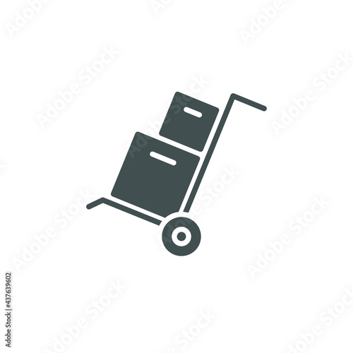Box trolley glyph icon, move truck cargo carrier, bag cart delivery, flat luggage suitcase. Packaging Symbol. Moving hand truck with box Packages vector illustration design on white background. EPS 10