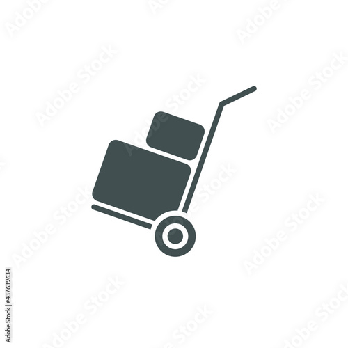 Box trolley glyph icon, move truck cargo carrier, bag cart delivery, flat luggage suitcase. Packaging Symbol. Moving hand truck with box Packages vector illustration design on white background. EPS 10