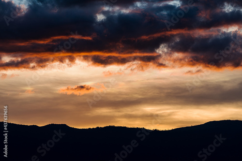 silhouette Of Mountain In Twilight, Countryside Of Thailand.