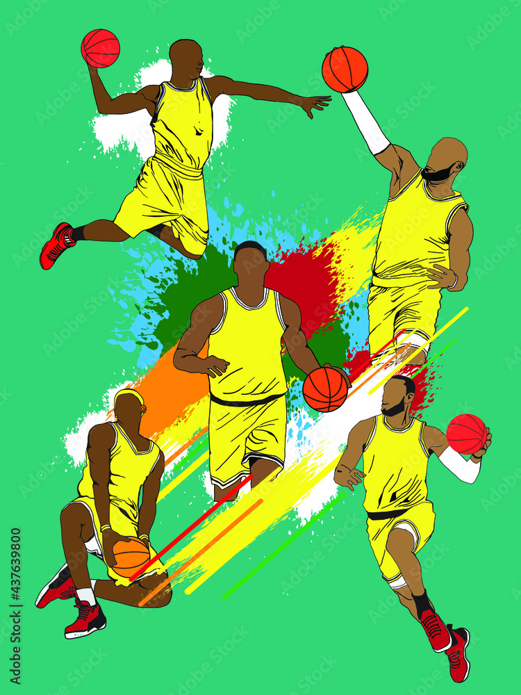 Vector illustration of a basketball player shooting a ball. For illustration purposes only.