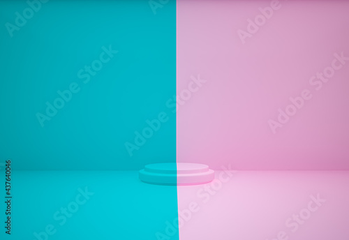 3d rendering podium different color betaween blue and pink.minimalist concept. photo