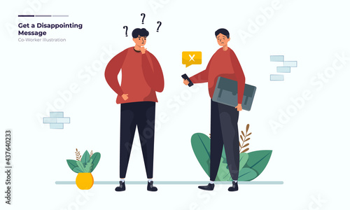 Two people thinking and feel confused for coworker illustration concept