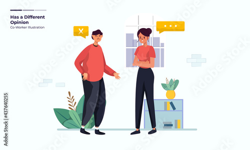 Get a difference of opinion for co-worker illustration concept