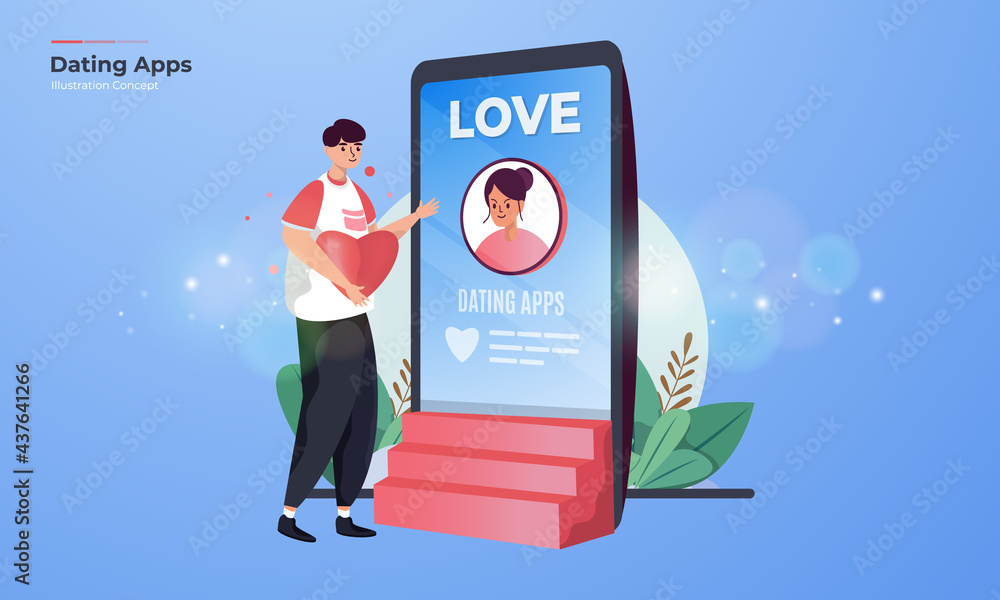 A man looking for love on online dating apps illustration concept