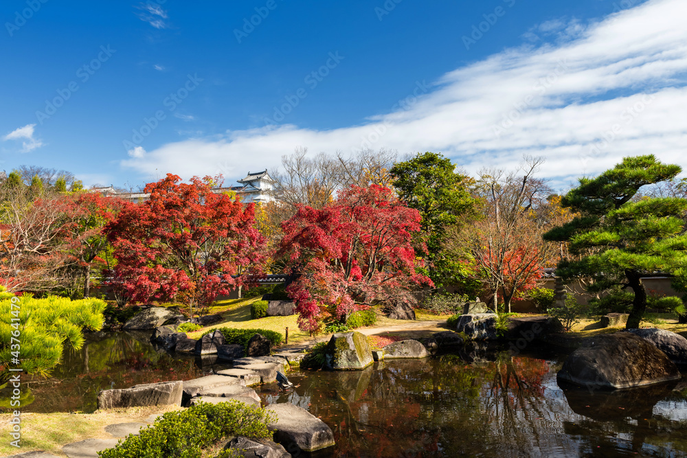 Koko-en autumn garden with Himeji castle, Japan Koko-en autumn garden with Himeji castle, Japan